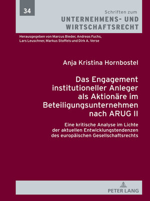 cover image of Das Engagement institutioneller Anleger als Aktionaere im Beteiligungsunternehmen nach ARUG II